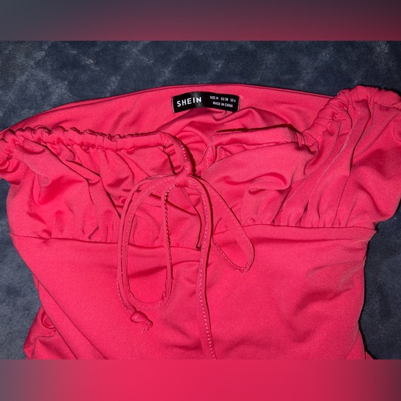 SHEIN Off Shoulder Backless Flounce Sleeve Ruched Bodycon Dress Hot Pink Medium - Picture 5 of 6